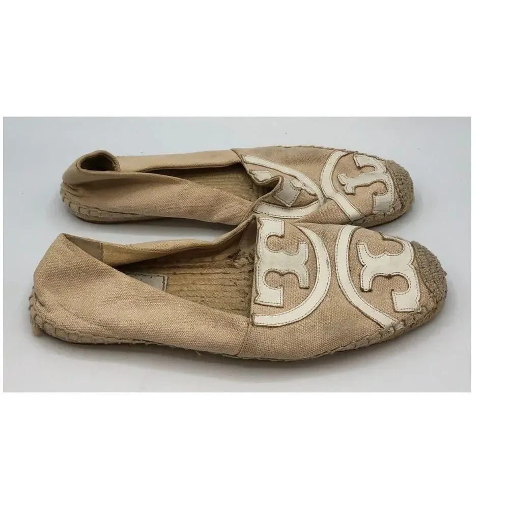 Tory Burch Size 8.5 Poppy Textile Vacation Espadrille Flats Logo Canvas Casual